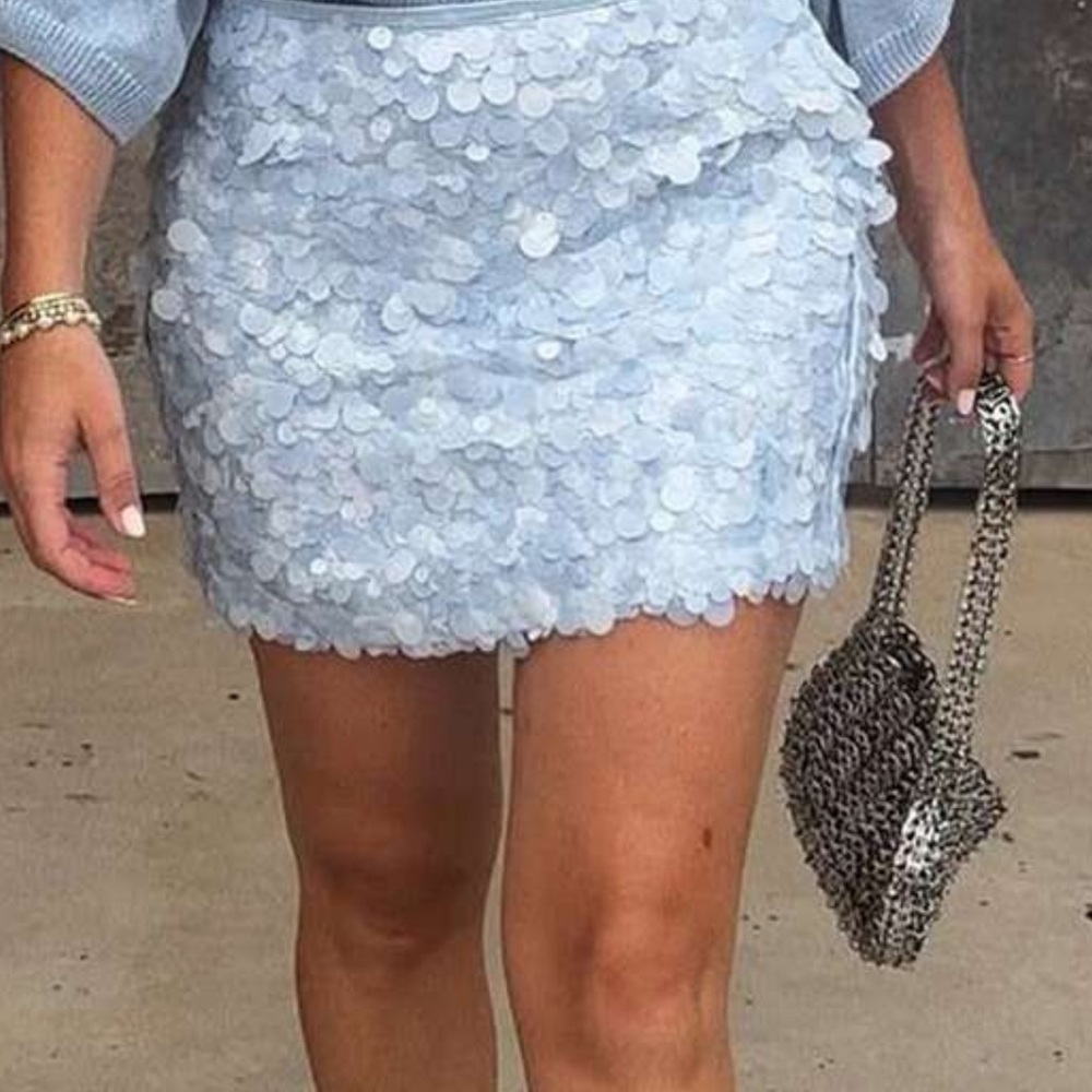 SHEIN Light Blue Sequin Mini Skirt